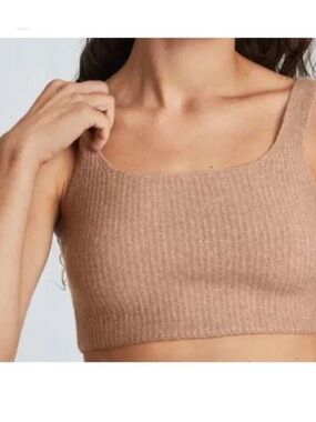 Everlane NWT The Cozy Stretch Tank Crop Top Size Small in Camel Ribbed Wool Yak